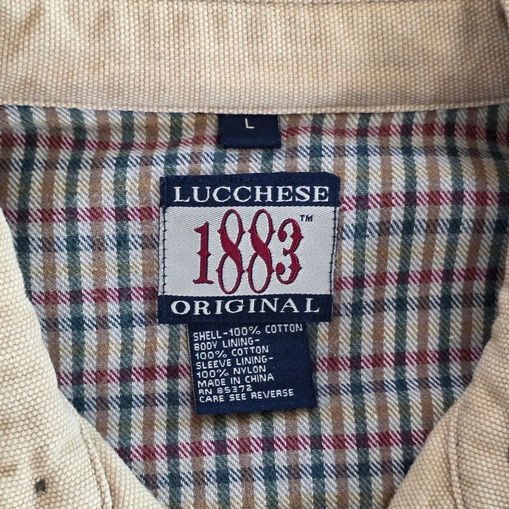 VTG Lucchese Jacket Mens‎ Large Tan 1883 Original Canvas Bomber Lined Western